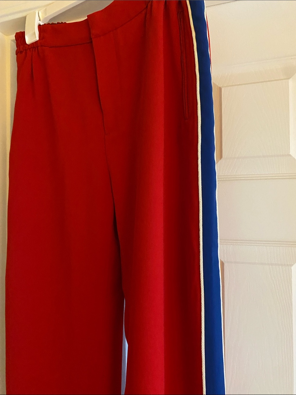 Zara Red Wide-Leg Trousers with Blue & White Side Stripe - Picture 3 of 3